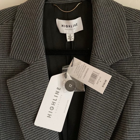 HIGHLINE Blazer NWT Size 8 Black Houndstooth(BLACK & GREY) - Picture 2 of 4